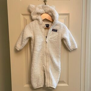 Patagonia Infant White Fleece Hooded Suit